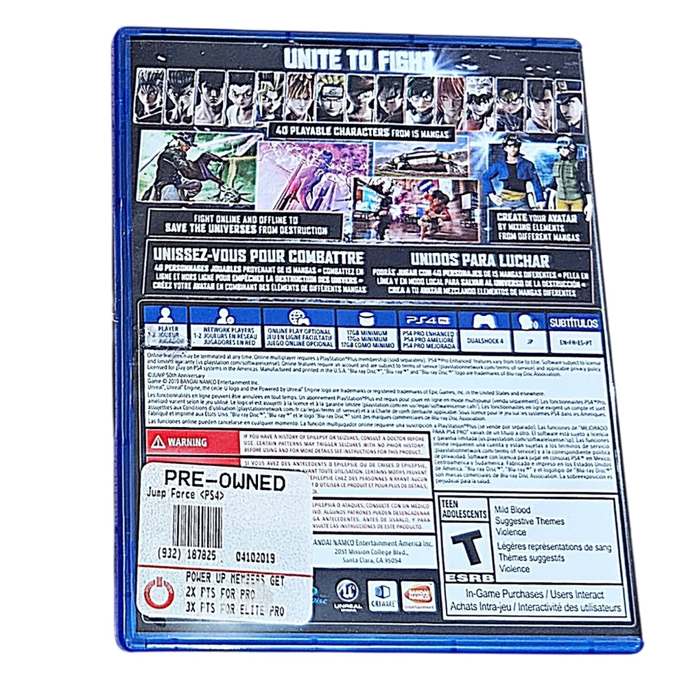 PlayStation 4 PS4 Jump Force Video Game Rated T For Teen Adolescents